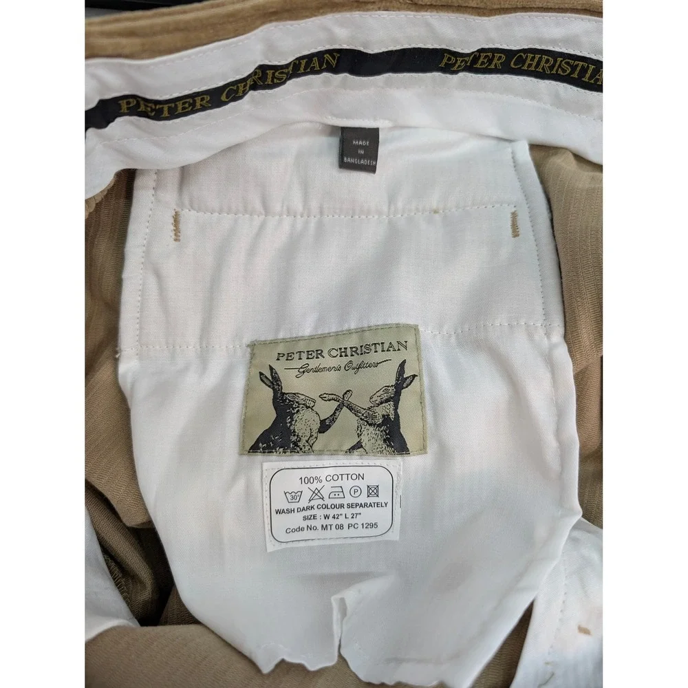 Peter Christian Corduroy Trousers Men's 42x27‎ Beige Pleated Cotton Casual NWT